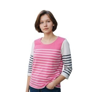J. Crew Pink White Striped 3/4 Sleeve Crew Neck Top Women‎ Size S